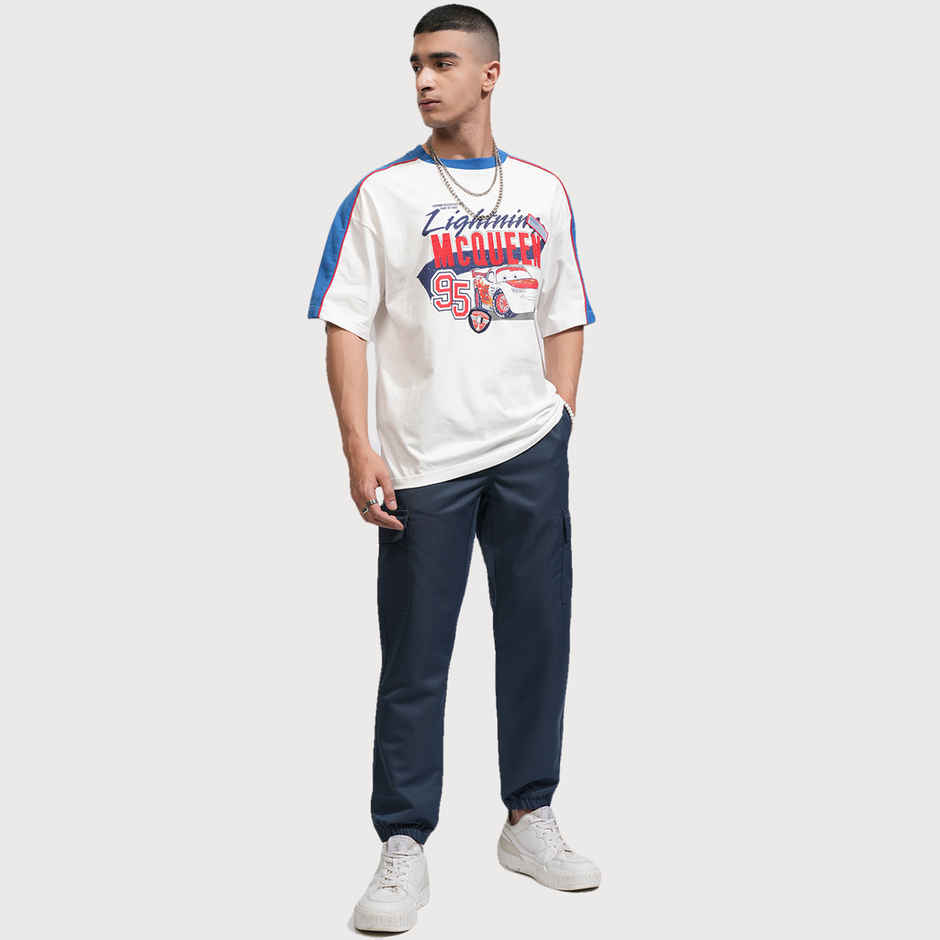 HIGHLANDER Men's Solid Regular Fit Mid-Rise Cargo-Style Joggers | Blue - 30