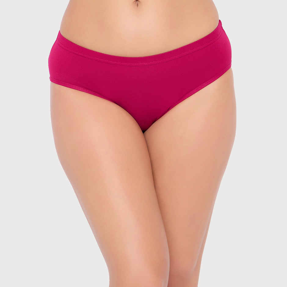 Clovia Cotton Spandex Pack Of 3 Medium Waist Inner Elastic Hipster Panty (Purple , Blue , Pink - S)
