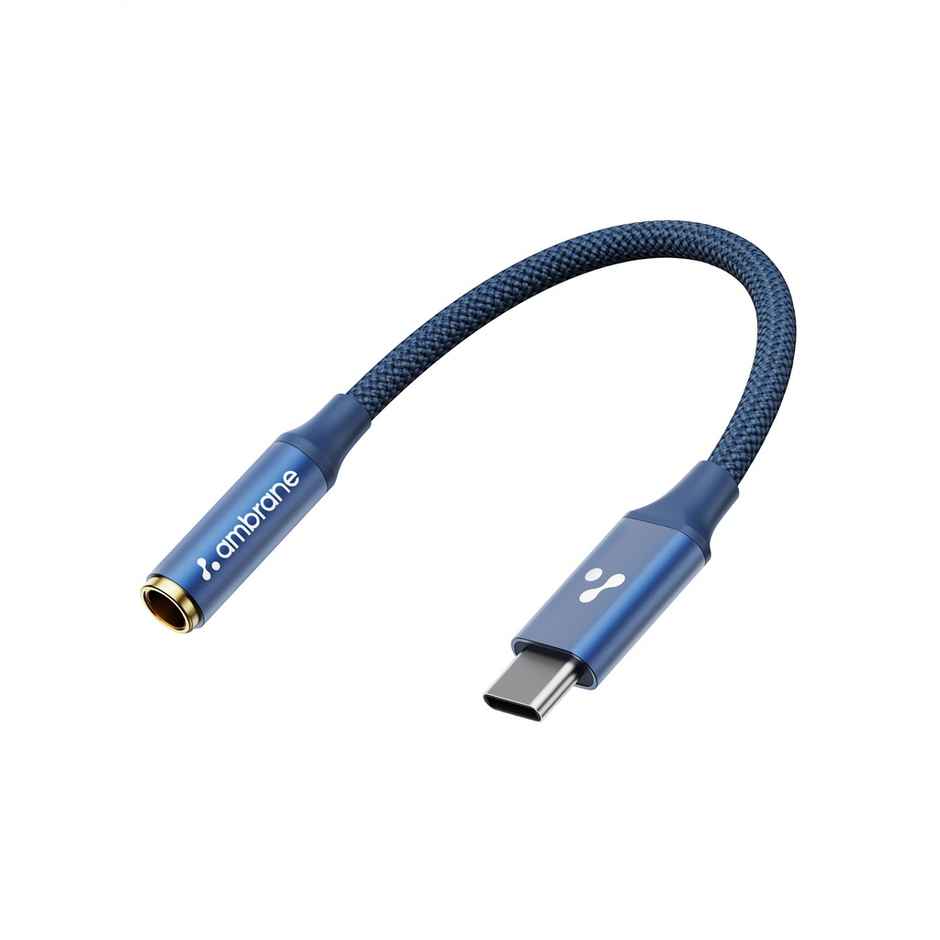 Ambrane Type C to 3.5mm Audio Jack Converter with DAC Headphone Adapter | Connector Cable | Blue