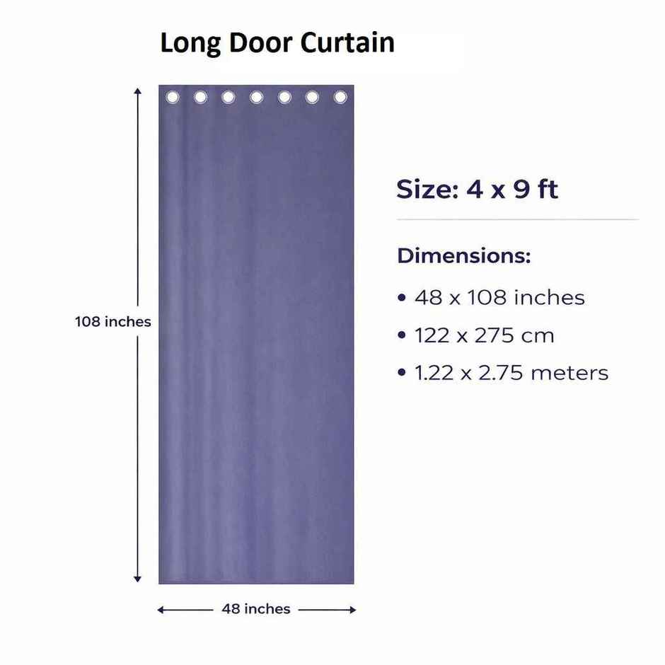 BAY6 Polyester Long Door Curtains | Set of 2 | 9x4 ft | Grey