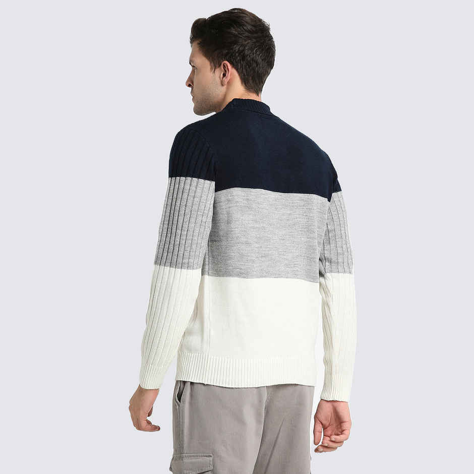 Dennis Lingo Men's Colorblock Round Neck Pullover Sweater | Navy Blue | XXL