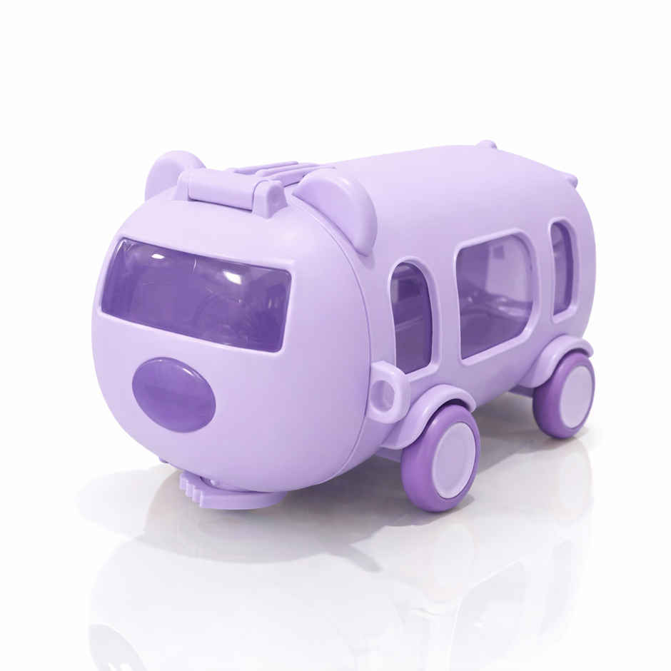 DesignLand Kids Bus Shaped Water Bottle with Shoulder Strap | Purple - 550 ml
