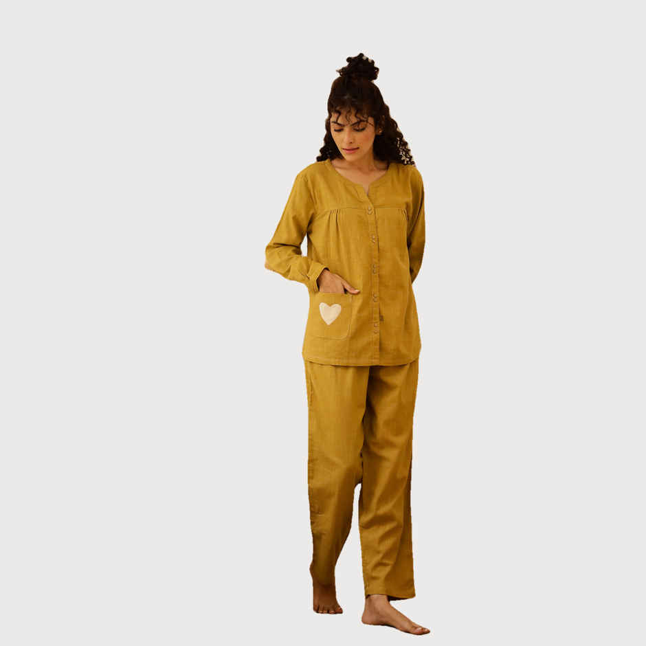 Sanskrutihomes Women's Pure Cotton Night suits | SE-NSP-706 | Mustard - S