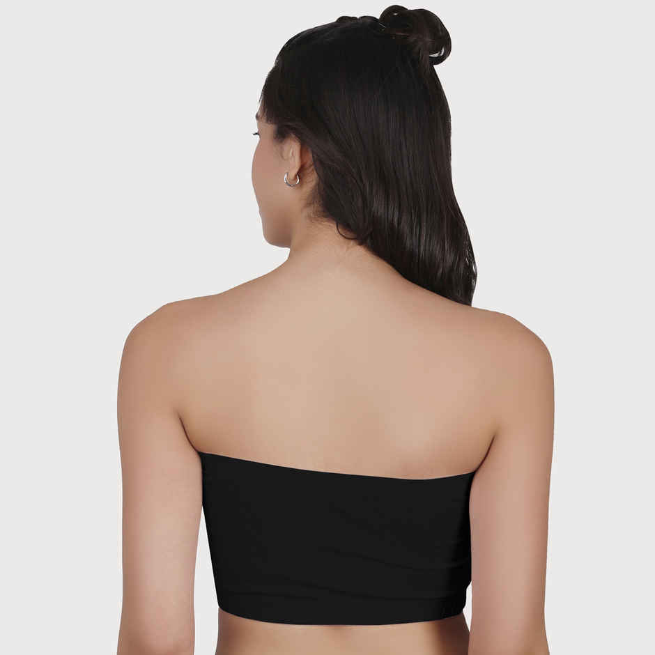 D'chica Cotton Strapless Tube Bra For Womens| Bandeau Bra with Removable Pads | Black | XL