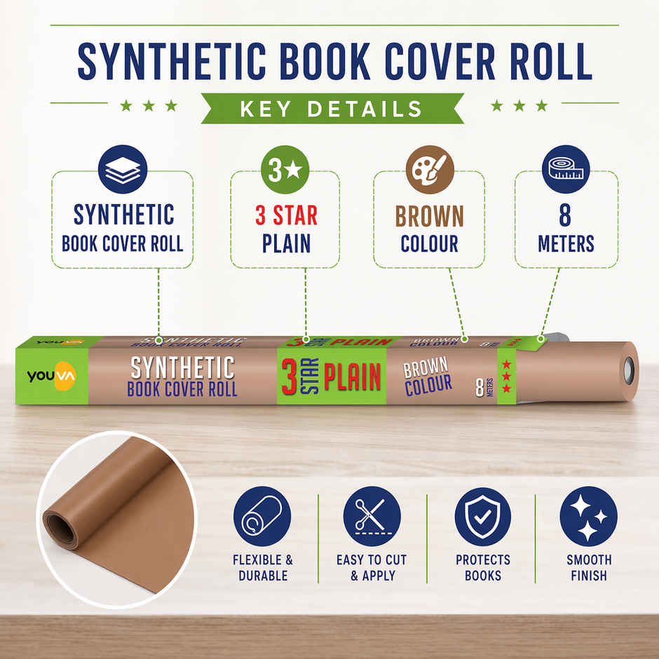 Navneet Youva Synthetic Cover Rolls Plain 3 Star 8 Meters Length X 35.5 Cm Height Brown