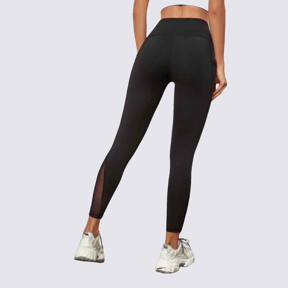 Blinkin Women's Gym Pants & Tights - Black | Workout | With Mesh Insert & Side Pockets | M