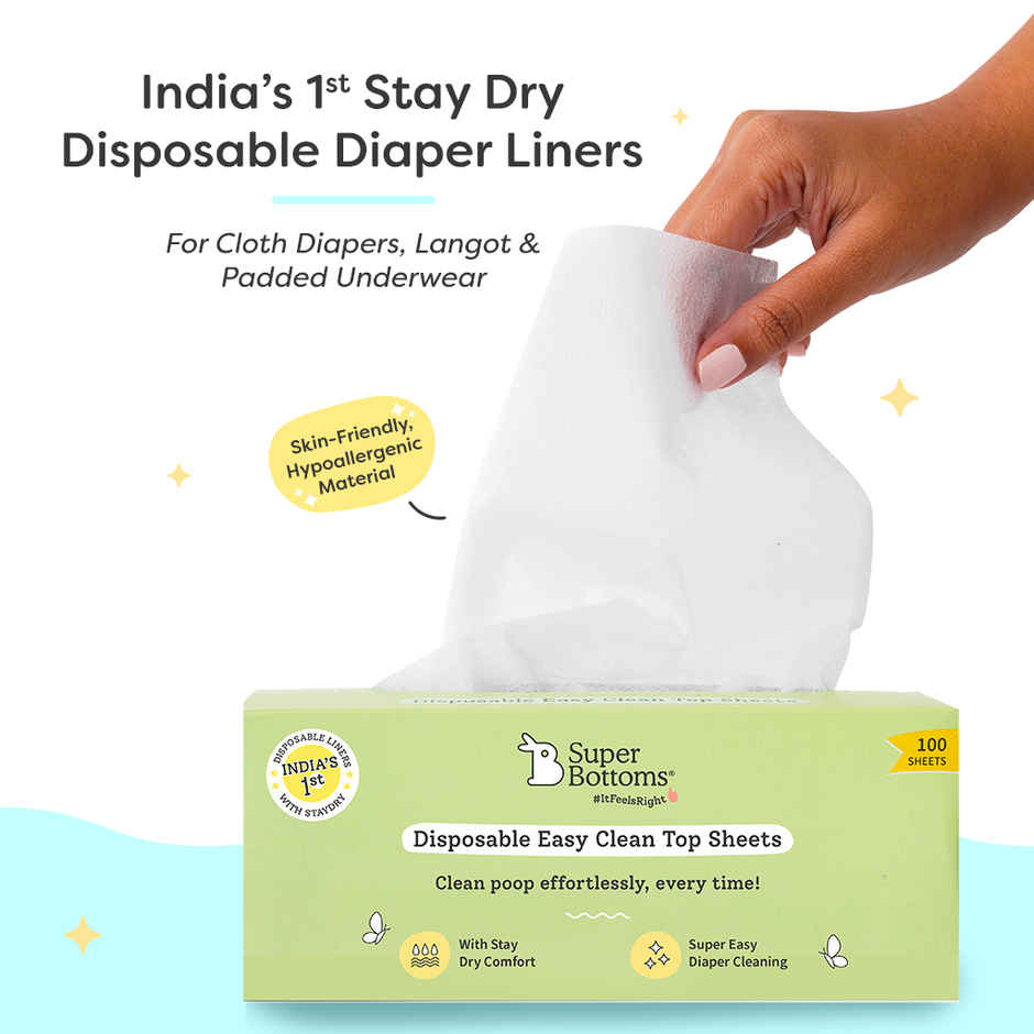 SuperBottoms Disposable Easy Clean Top Sheets | Hypoallergenic Diaper Liners