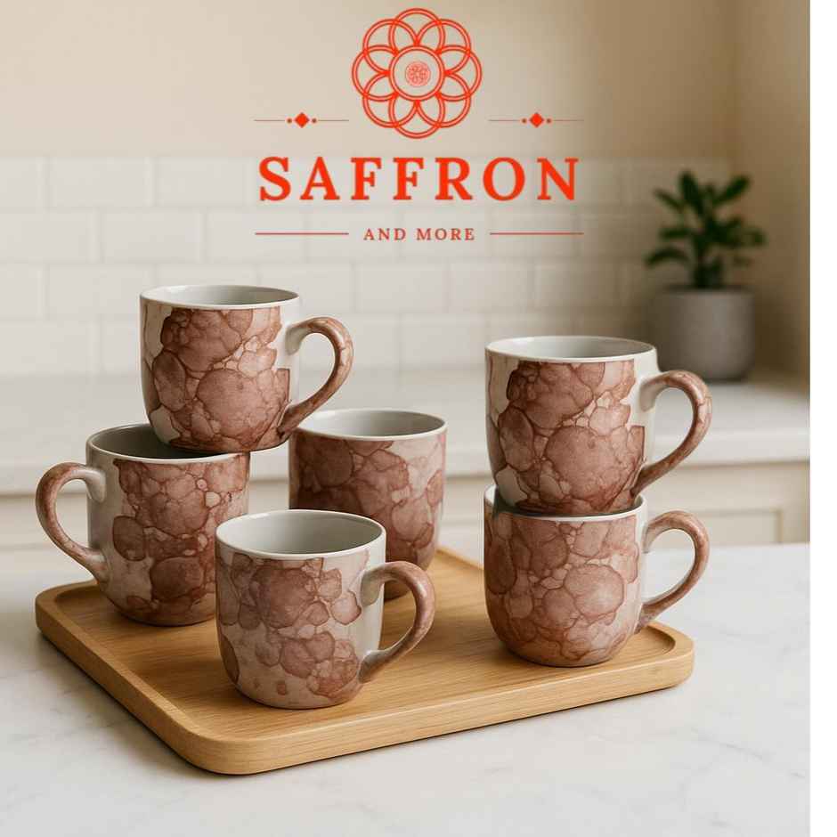 Saffron Ceramic Clay 3D Texture Tea and Coffee Cups | Set of 6