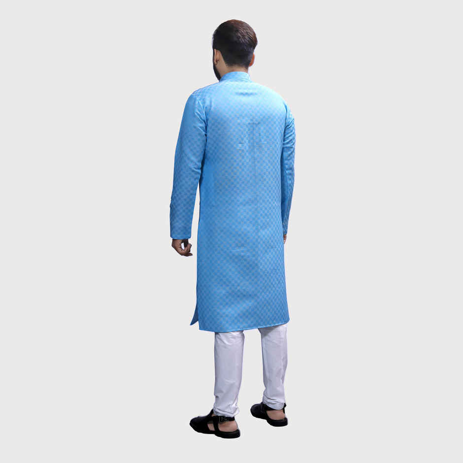 Tibra Collection Men Kurta - Sky | Block Pattern | Cotton Blend | XXL