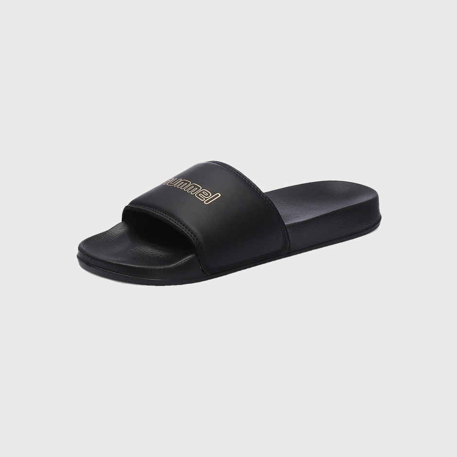 hummel Classic lightweight slides for Men with Cushioned Sole and Arch Support | Black & Gold | 10