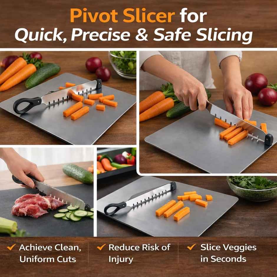 Perpetual Mart Steel Chopping Board with Cutting Guide