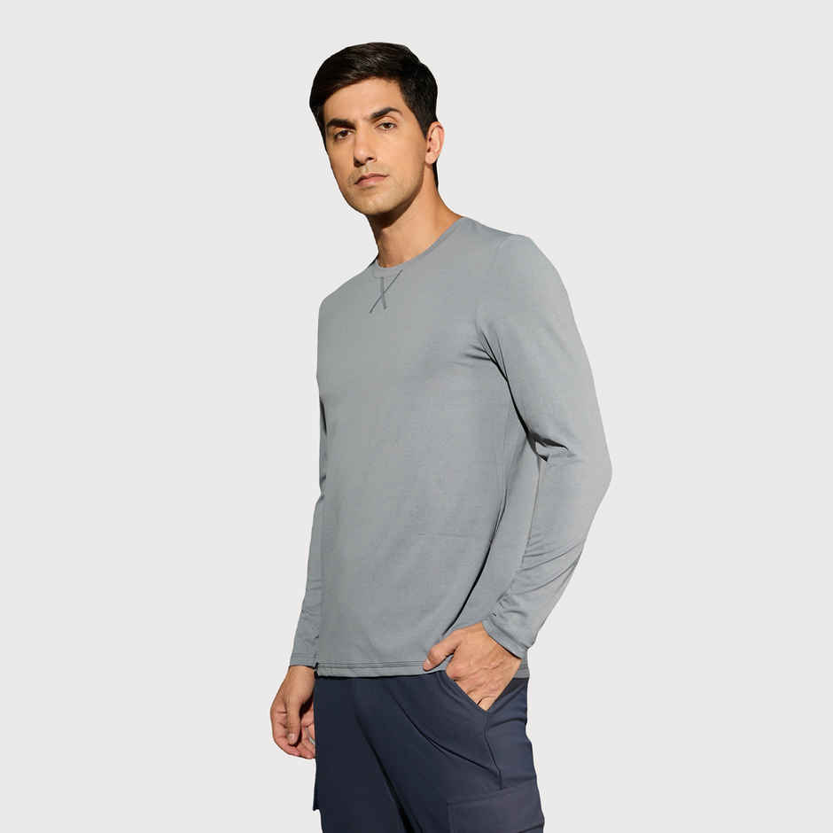 Technosport Men's Poly Solid Slim Fit Round Neck Full Sleeve Sports T-shirt | Turbulence - S