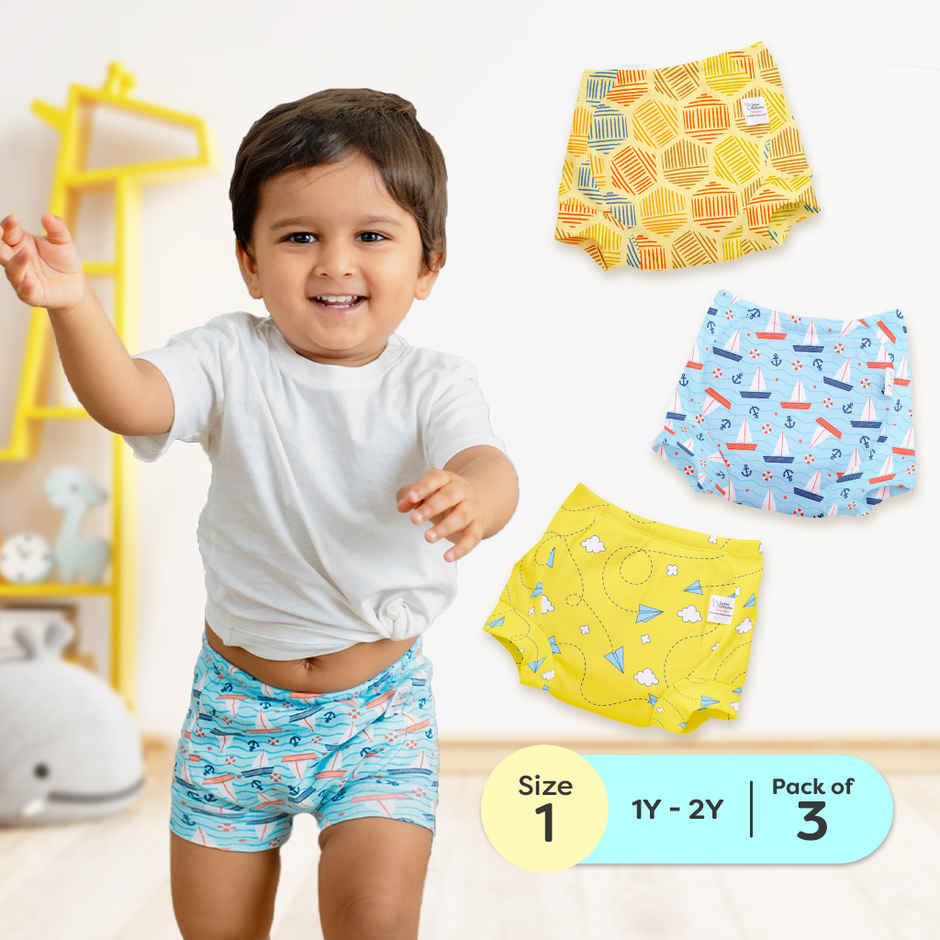 SuperBottoms Pack of 3 Potty Training Padded Underwear (1-2Y) for Mess-free Diaper free time