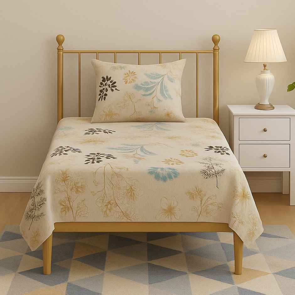 Elegant Weavers Garnet Single Floral Bedsheet | With 1 Pillow Cover | 87 x 59 in