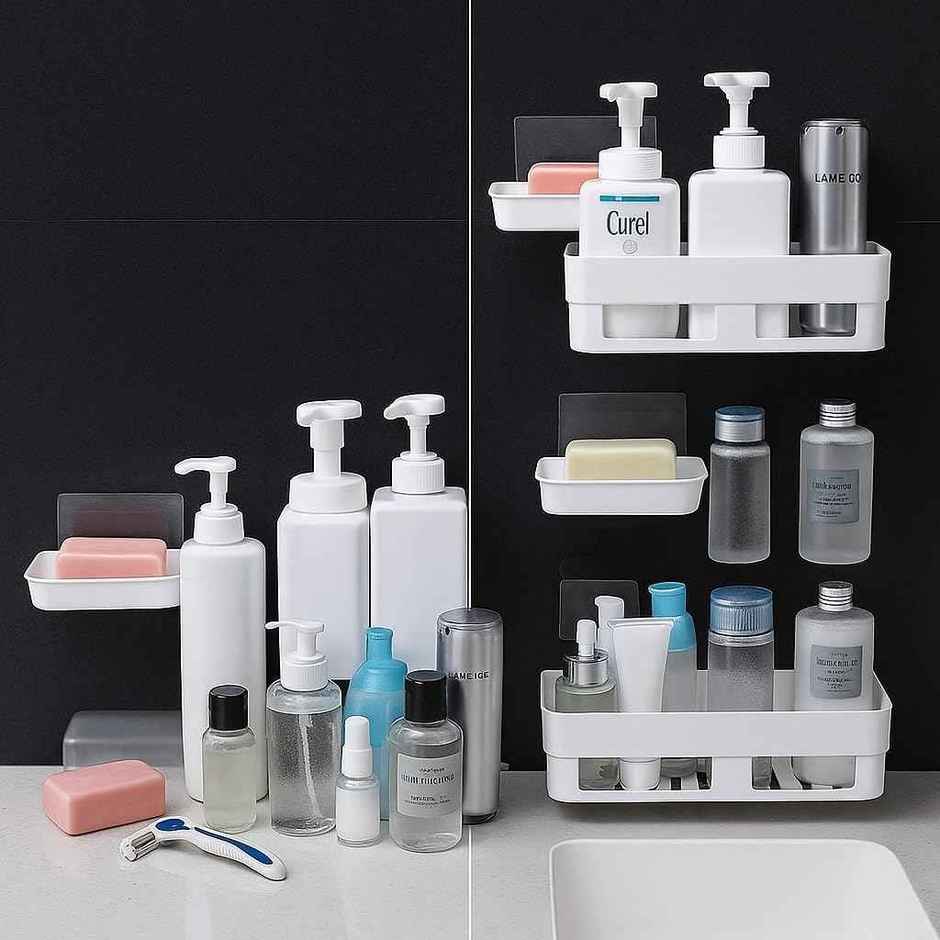 Perpetual Bathroom Organizer Shelf | Self-Adhesive Rack for Wall | Pack of 4