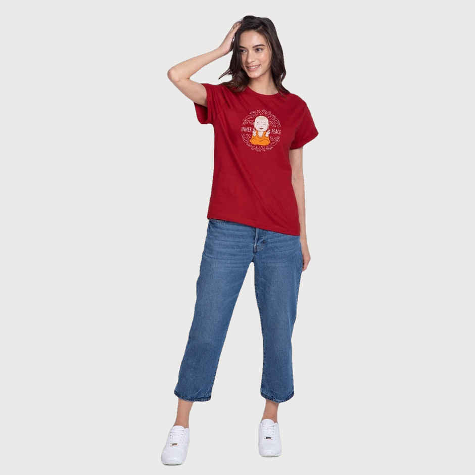 Bewakoof Women's Inner Peace Graphic Printed Boyfriend T-shirt | Red - XL
