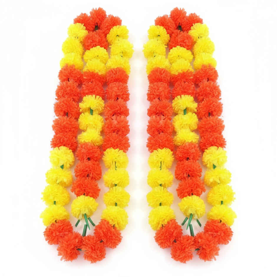 Flower String Bandhanwar | Marigold Paper Design | Yellow & Orange | 2 pcs | Mangal Bhawan