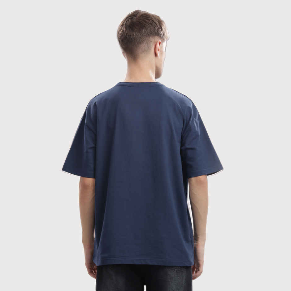 OUTLAWS Men's 100% Cotton Oversized T-Shirt | Half Sleeves | Round Neck | Dark Blue - S