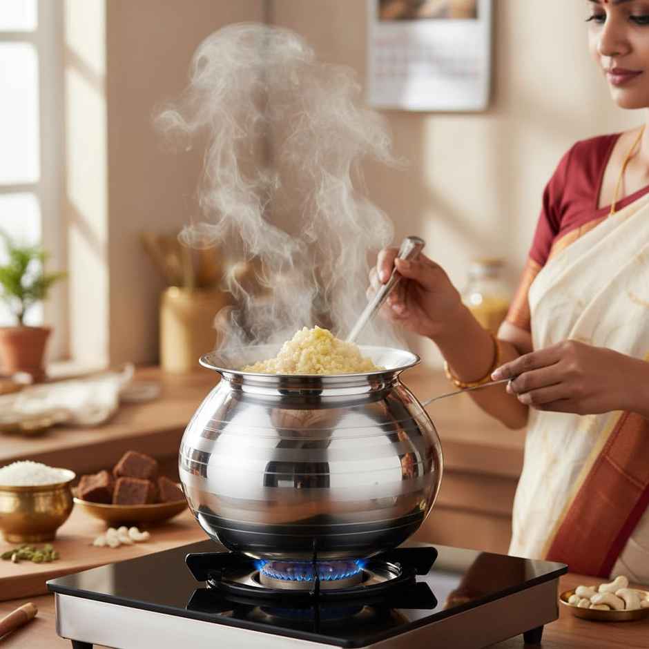 Jensons Stainless Steel Rice Pot | Rice Strainer, Pongal Pot, Gundu, Cooker | 3 L