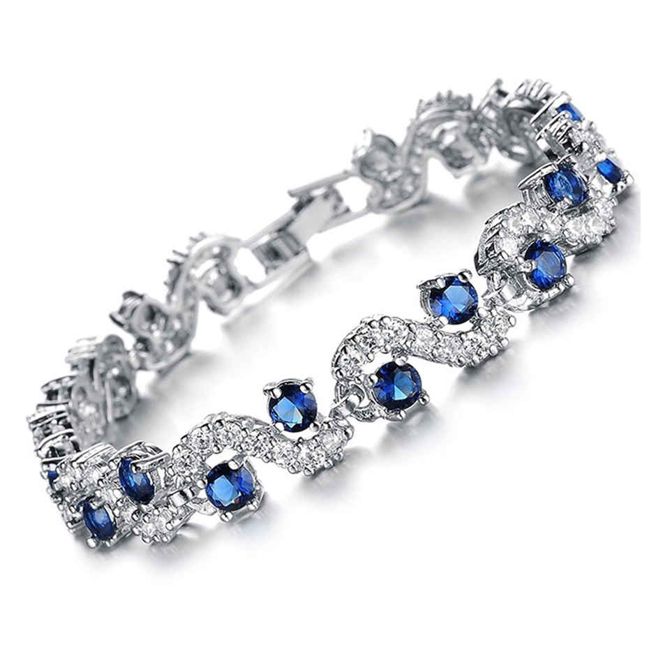 Shining Diva Fashion Royal Blue Crystal Cz Silver Plated Bracelet for Girls and Women | 9576b