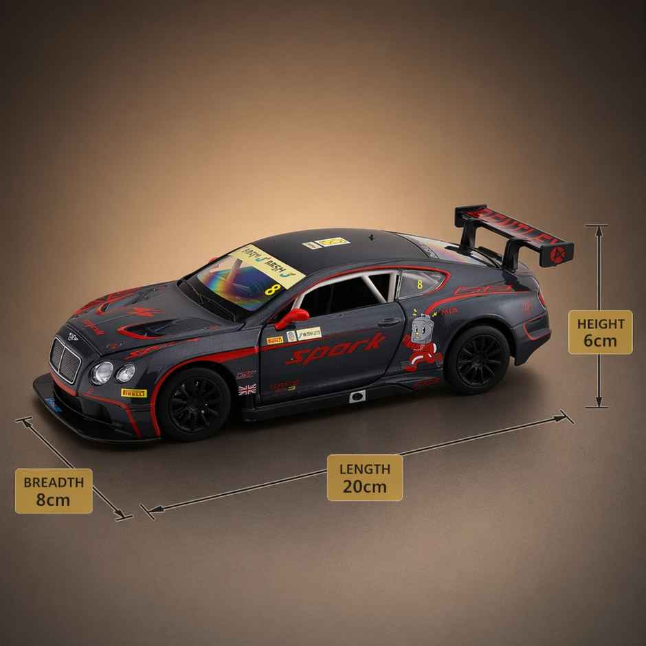 MSZ Licensed Bentley Continental GT3 Concept Diecast Model Car Black 1:24 Scale Collectible Toy