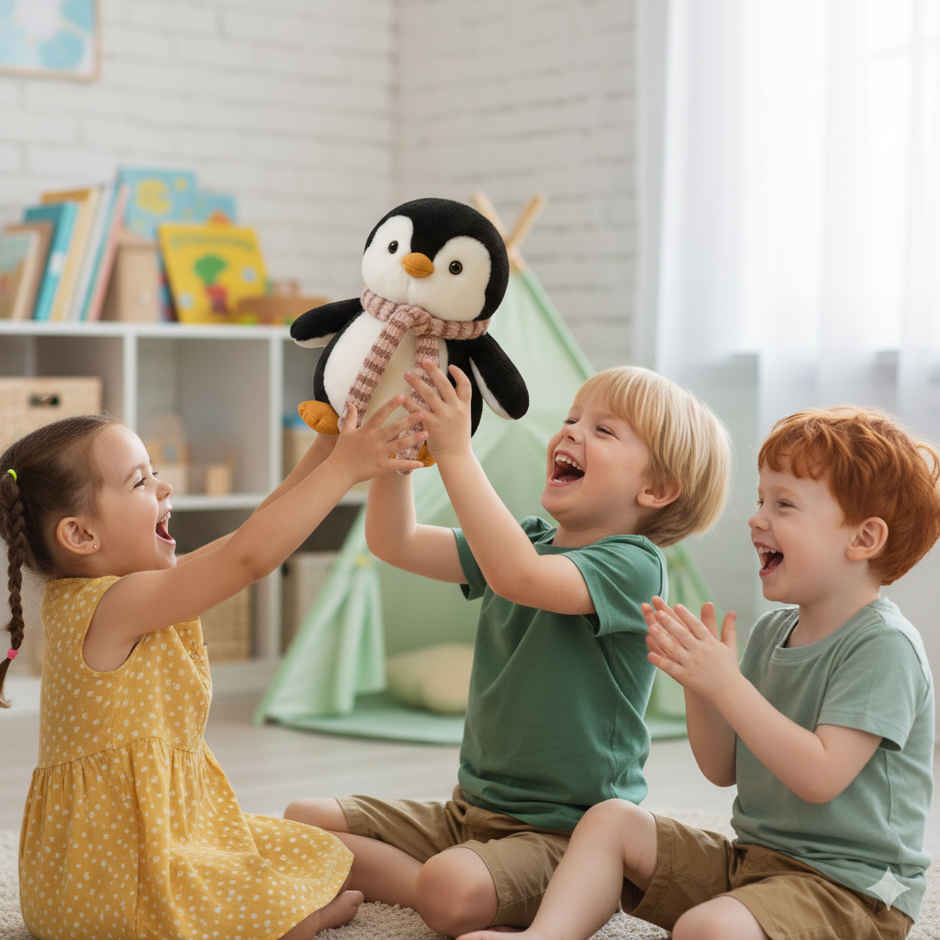 DearJoy Playful Penguin with Muffler Soft Toy Black 25 cm