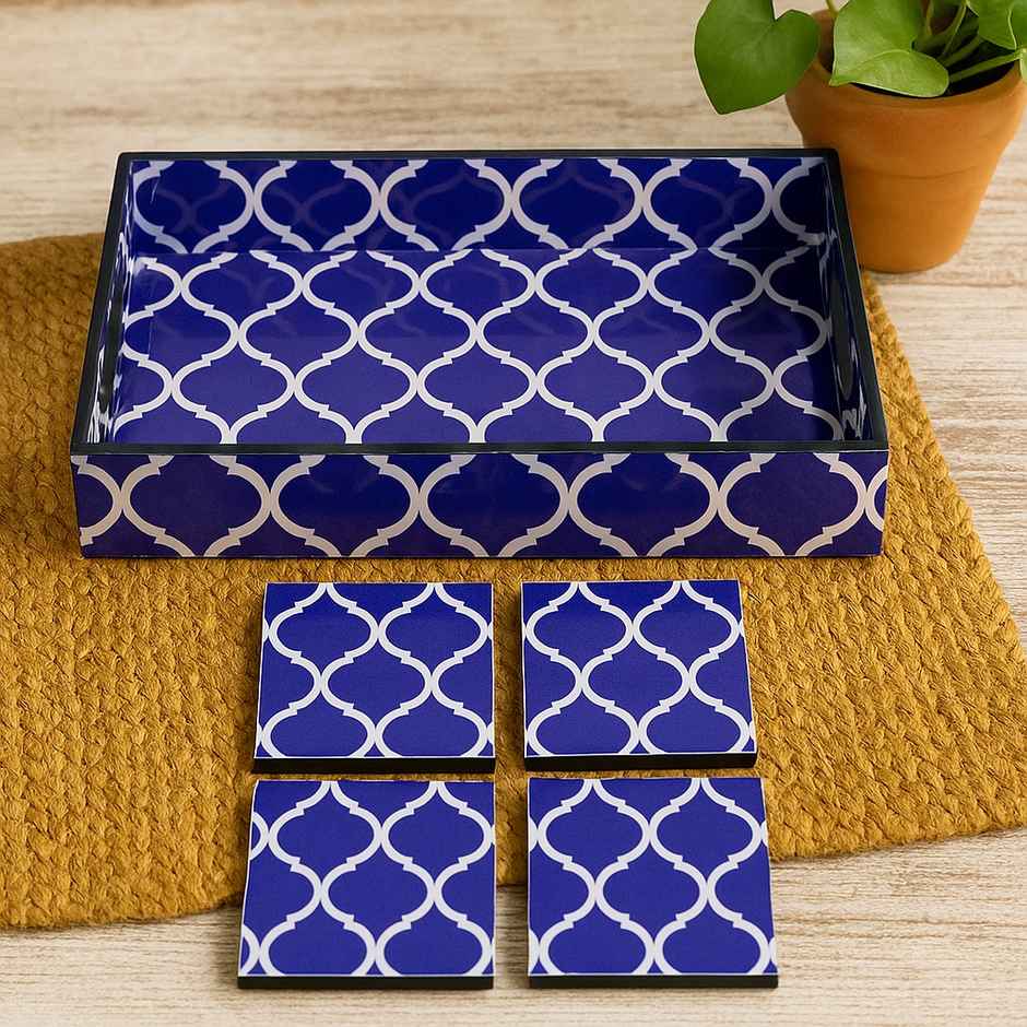 Sanjeev Kapoor By OGGN Mdf Meena Mugal Printed Tray - 12 x 8 with Coaster