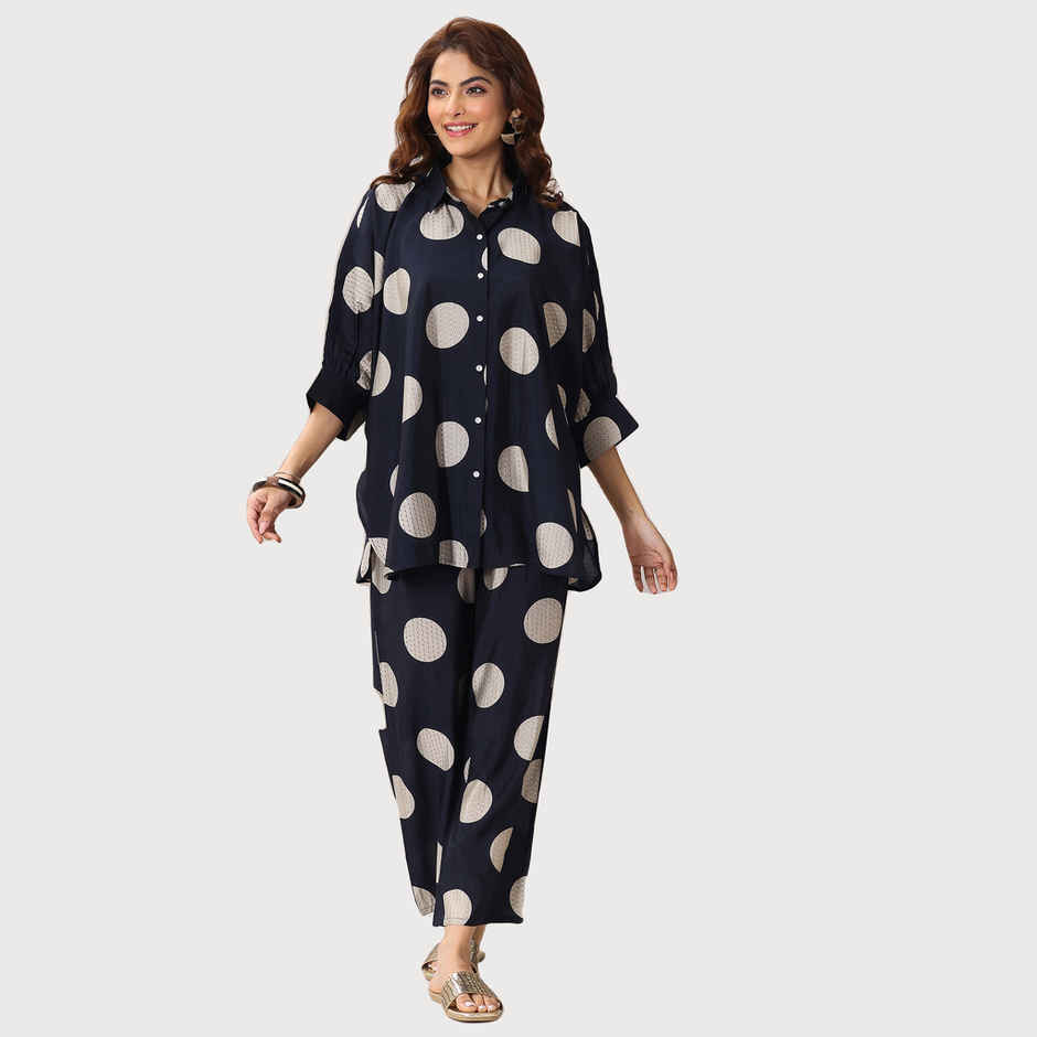 Libas Women's Printed Silk Blend Co-Ord Sets | 400235O | Blue - S