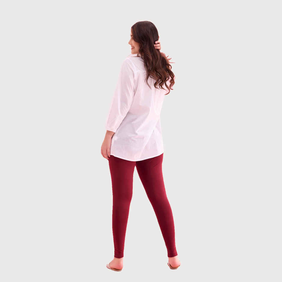 Go Colors Women's Solid Mid Rise Ankle Length Leggings | Maroon - S