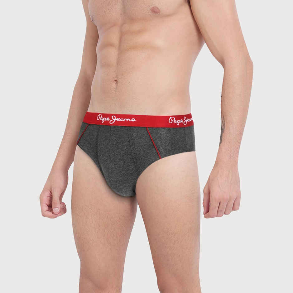 Pepe Jeans Men's Solid Charcoal Melange Brief | L
