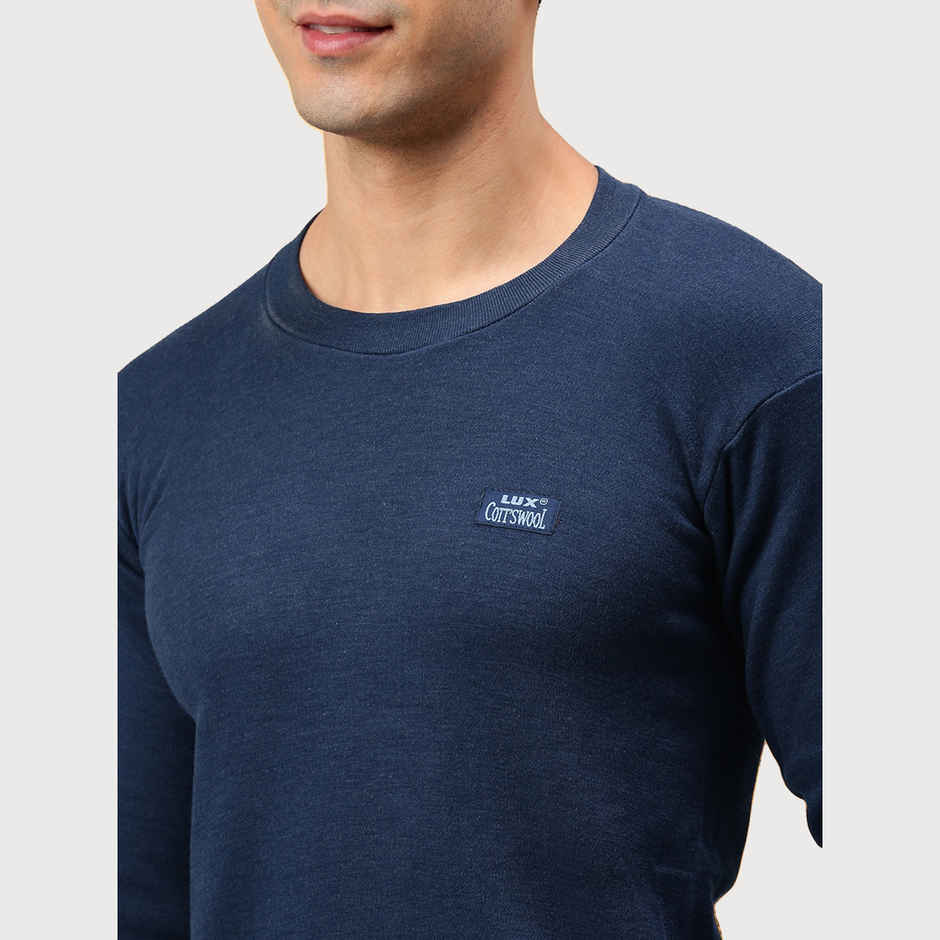 Lux Cottswool Men's Full Sleeves Round Neck Thermal Top And Bottom Set | Blue | 85cm