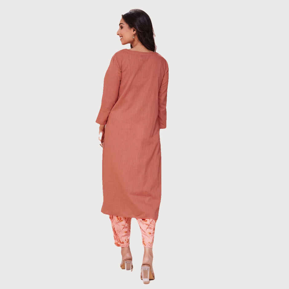 Fabindia Women's Kurta & Salwar Set Cotton Full Length | Red - L