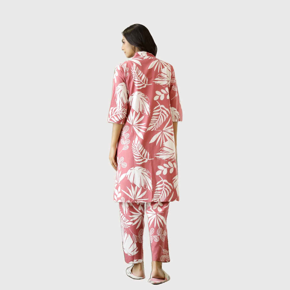 Sanskrutihomes Women's Printed Pure Cotton Night Suit | Pink - XL
