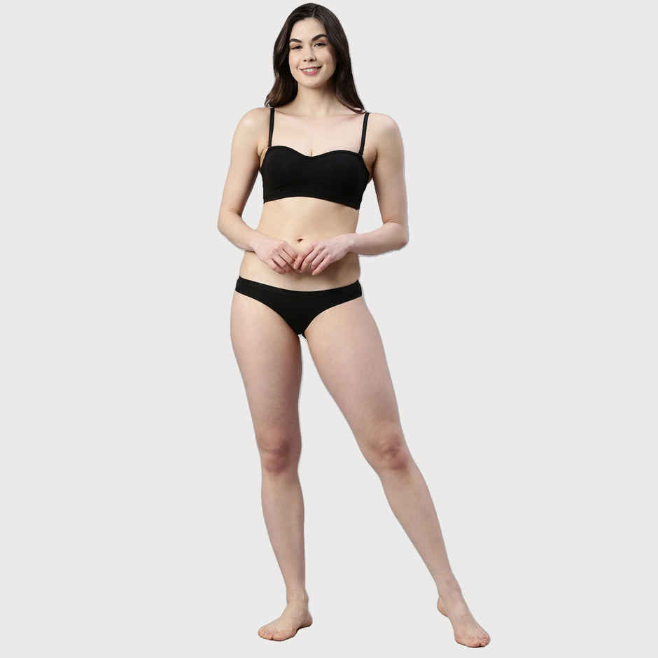 Enamor Women's A019 Perfect Shaping Cotton Strapless Bra | Non Padded | Wirefree | Black - 32C