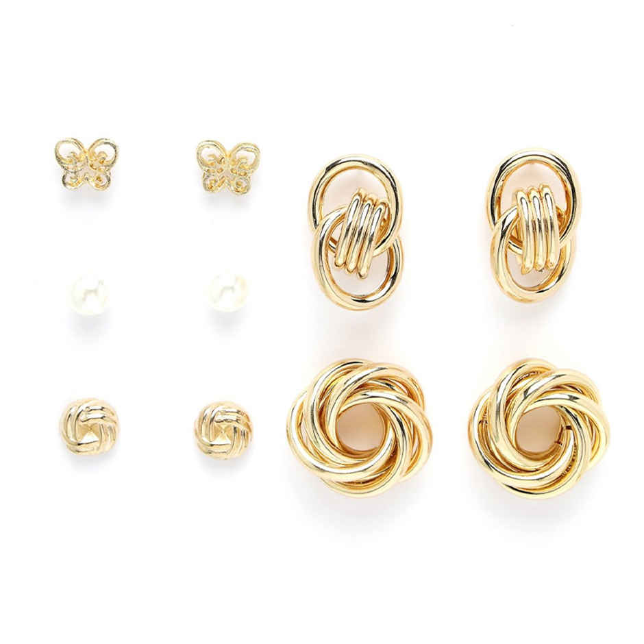 Scintillare By Sukkhi Daily Wear Stylish Gold Plated Studs Butterfly Geometric Combo Earrings