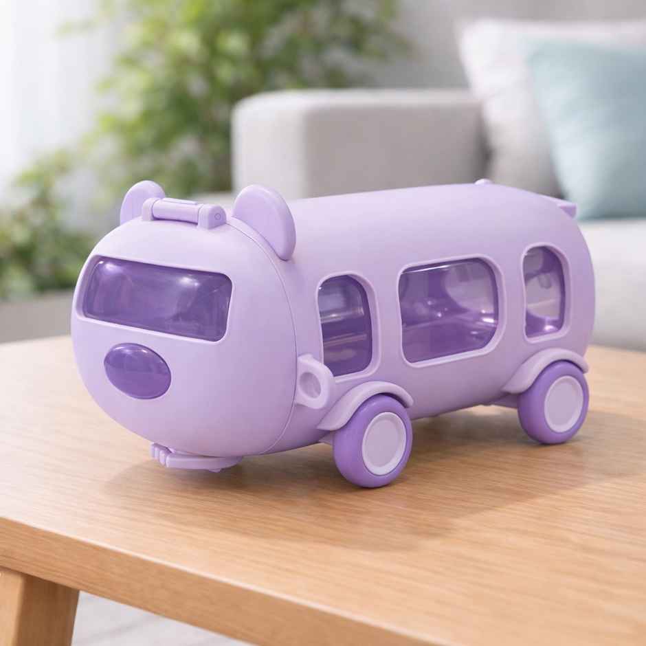 DesignLand Kids Bus Shaped Water Bottle with Shoulder Strap | Purple - 550 ml