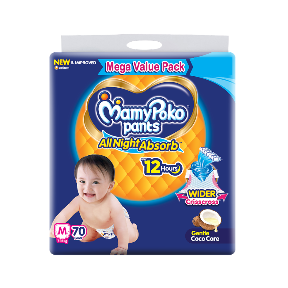 Mamypoko Pants All Night Absorb Pant-Style Baby Diapers | Size M (7-12 kg)