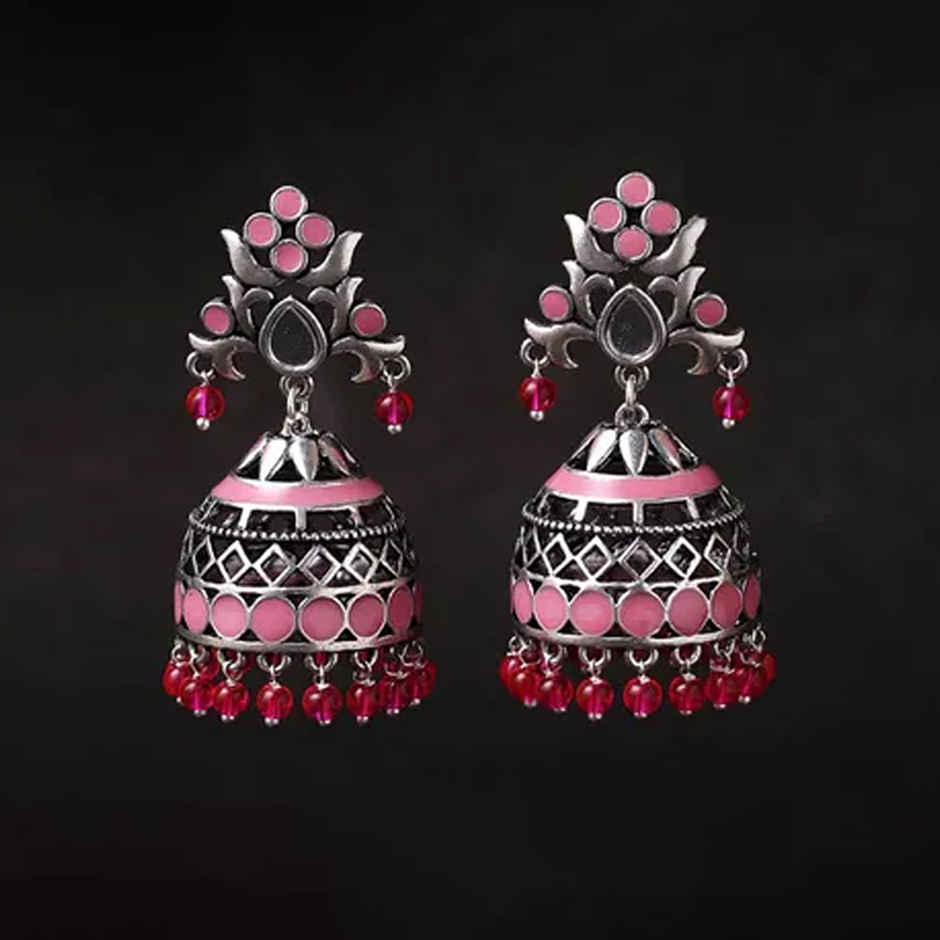 Voylla Rangabati Pink Embellisheds Jhumka Earrings