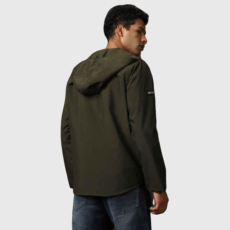 High Star Men's Windcheater Light Winters Hooded Bomber With Badge Detail Jacket | Green - XL
