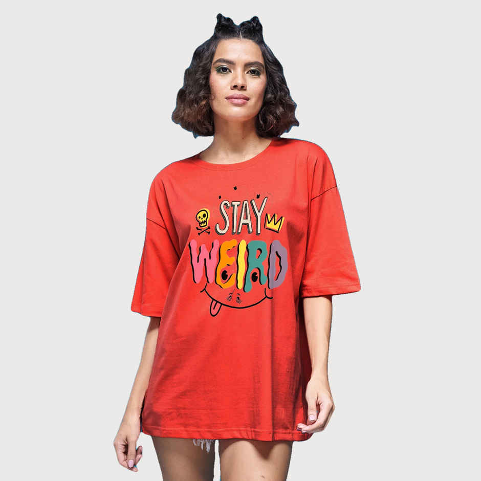 Smartees Womens Oversize Printed T-shirt | WW - 2031 | Orange - XL
