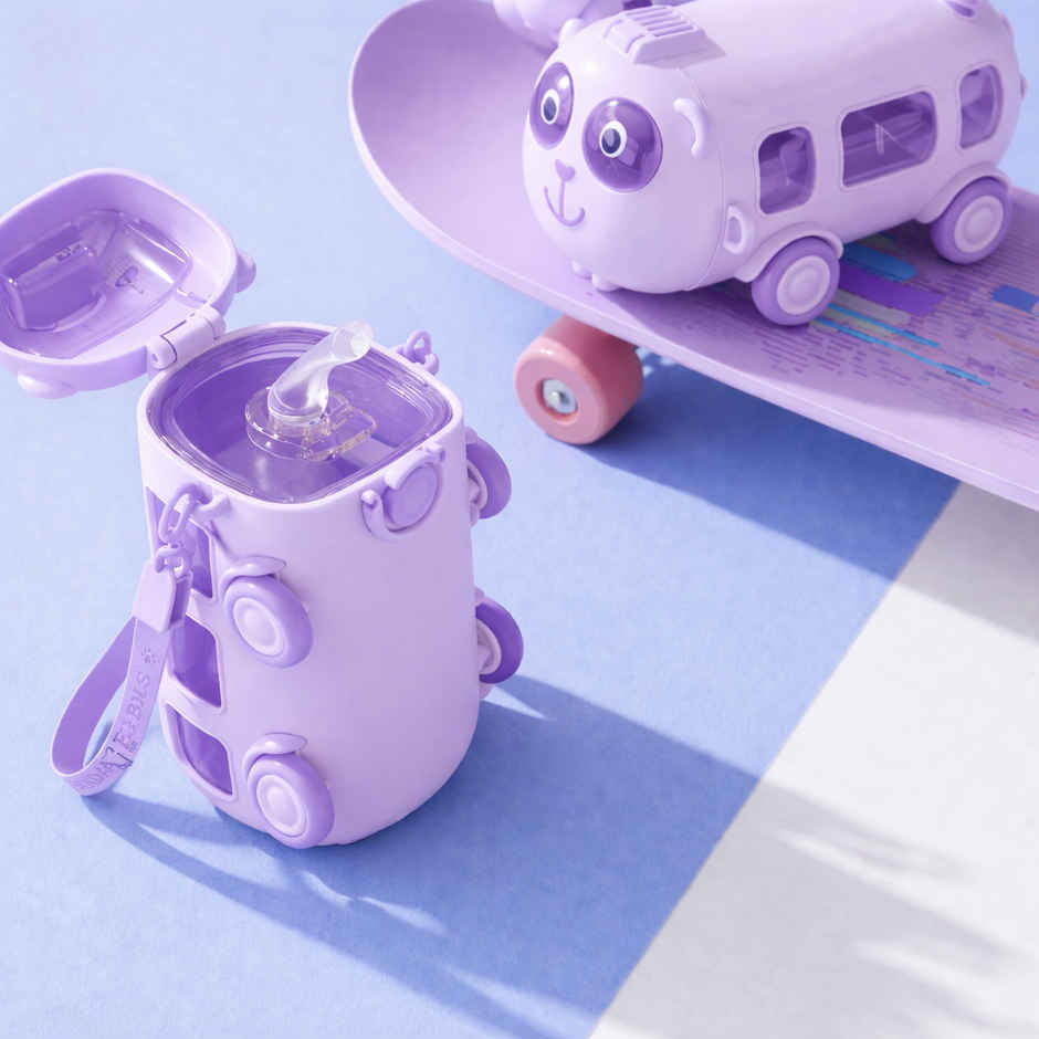 DesignLand Kids Bus Shaped Water Bottle with Shoulder Strap | Purple - 550 ml