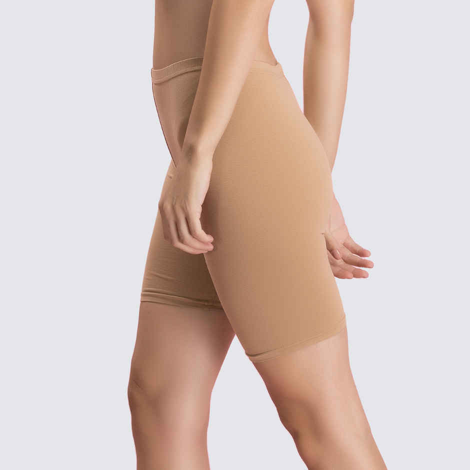 Clovia Cotton Mid Waist Cycling Shorts With Inner Elastic | Nude | L