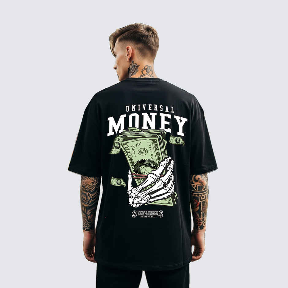 BENNY BROOKS Men's Round Neck half sleeve Oversized T-shirt |AA(ARN)BLACK220 | Black - XL
