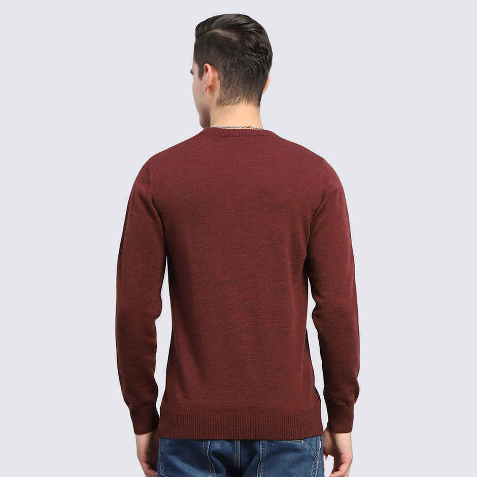 Monte Carlo Mens Wine Self Design Round Neck Full Sleeve Pullover |1243242Rn-2-44 |XXL