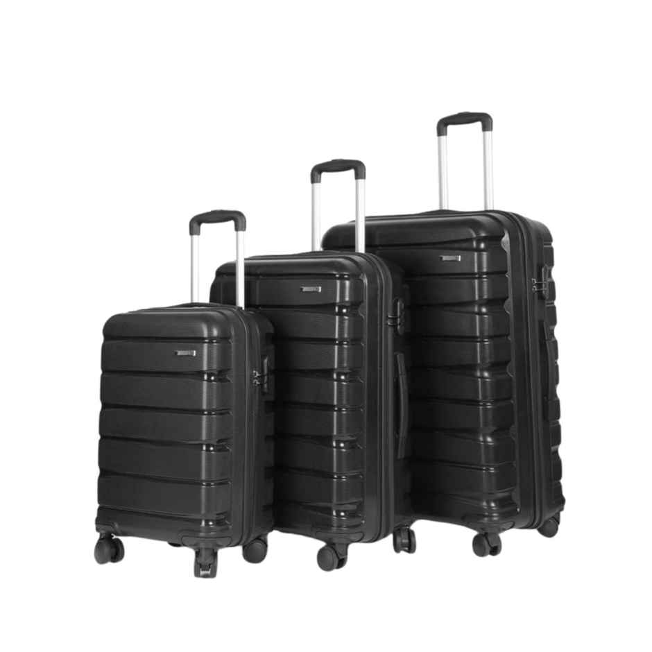 Teakwood Textured Polycarbonate 182.3 L Retractable Hard Luggage Trolley Bag | Black - S, M, and L