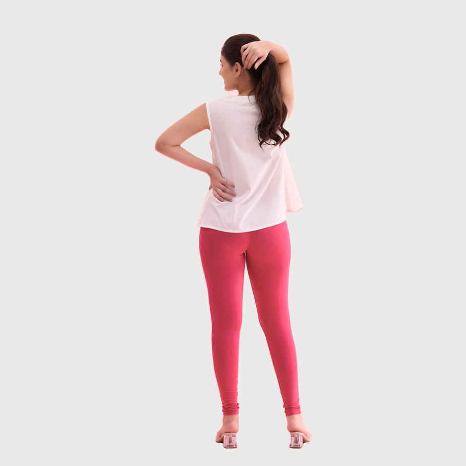Go Colors Women's Solid Mid Rise Ankle Length Leggings | Fuchsia - M