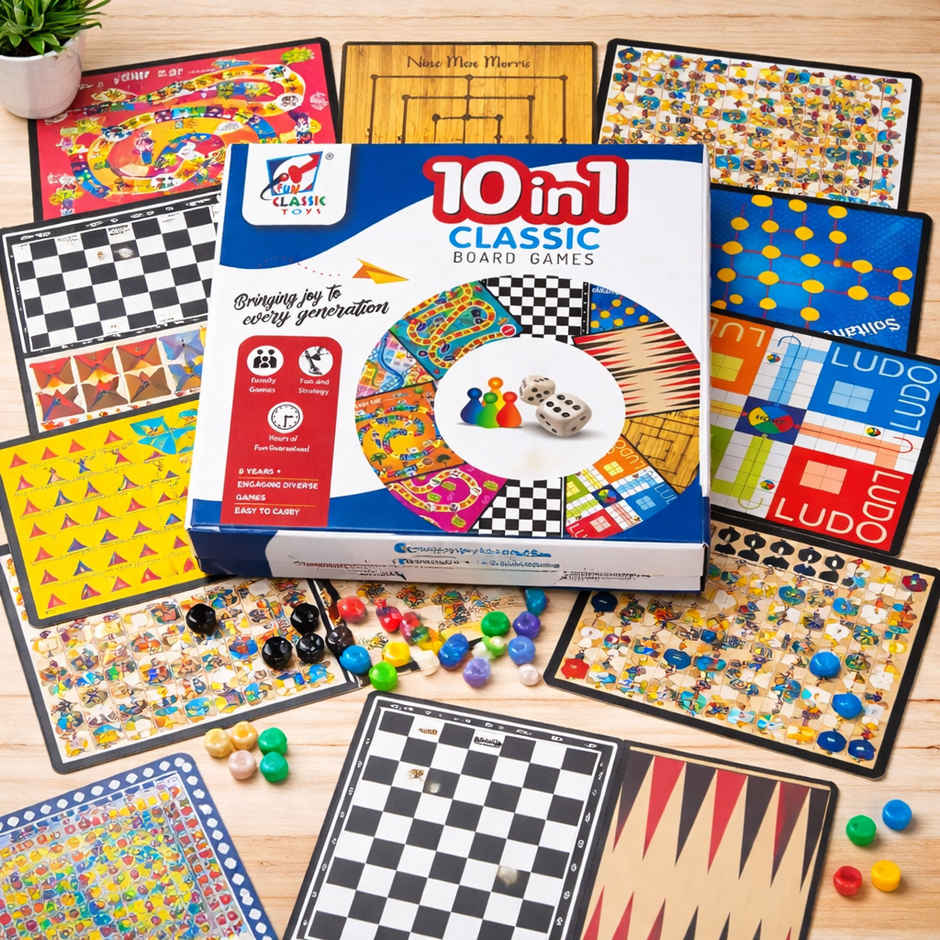 Fablue 10 in 1 Classic Board Games for Kids | Educational & Learning Board Games