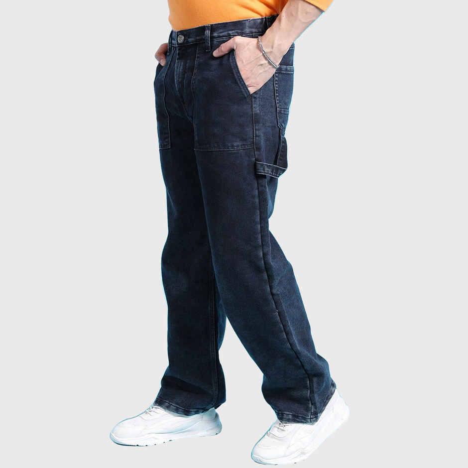 The Indian Garage Co Men's G371 Baggy Fit Solid Street Jeans | Dark Blue | 34