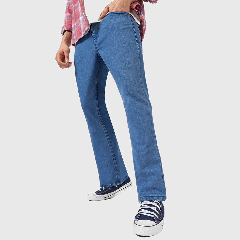 Urbano Fashion Men's Light Blue Washed Bootcut Jeans Stretchable-32