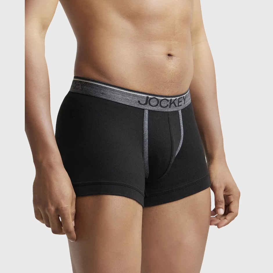 Jockey 8015 Men's Super Combed Cotton Rib Underwear Solid Trunk|Ultrasoft Waistband|PO2 | Black-XL